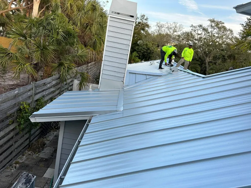 Completed standing seam metal roof on a Sarasota, FL home