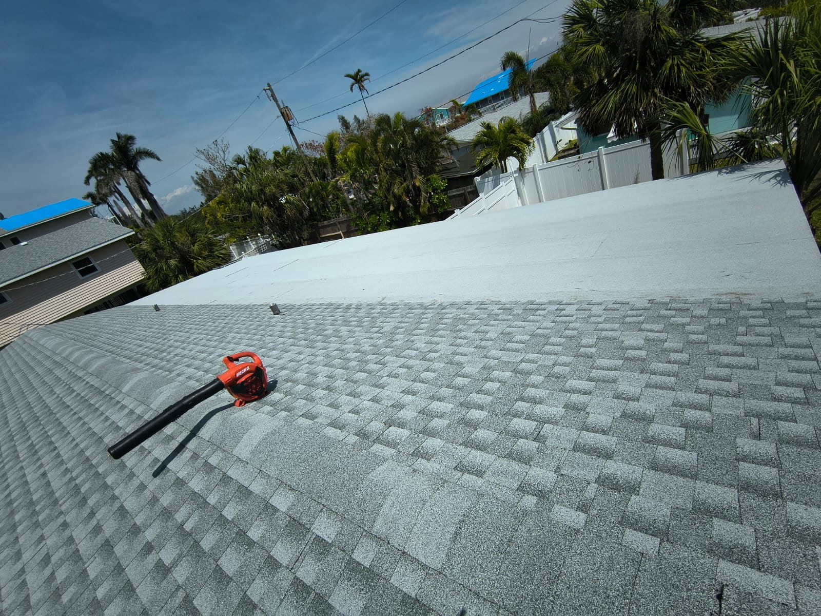 Architectural shingle roof project with ridge detail in Sarasota, FL
