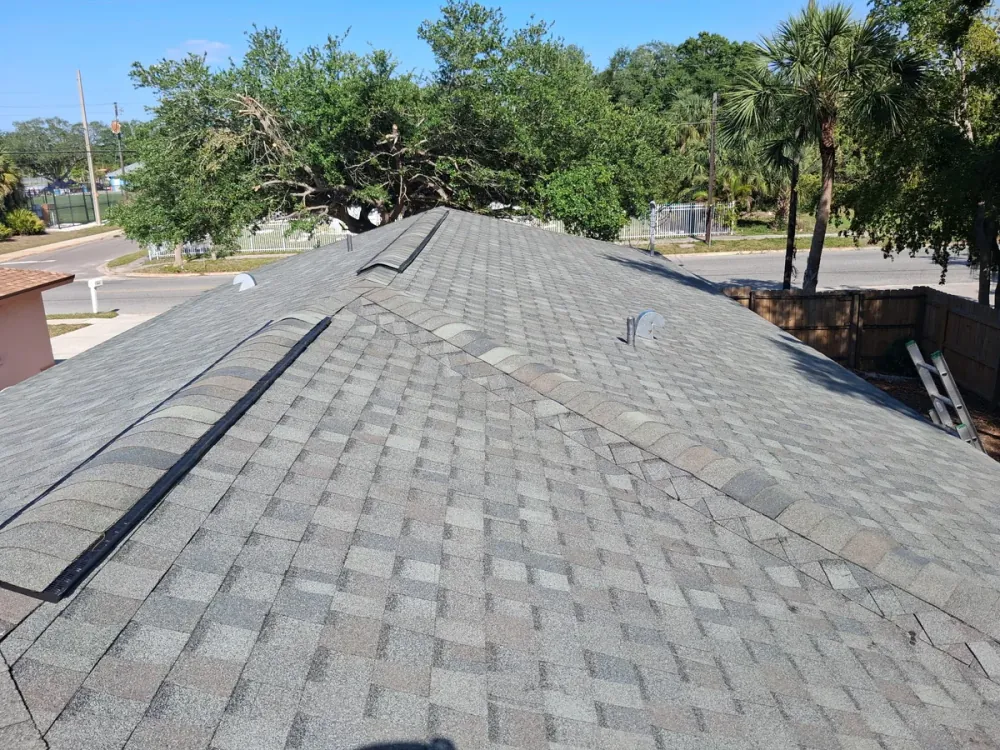 Completed architectural shingle roof on a Sarasota home