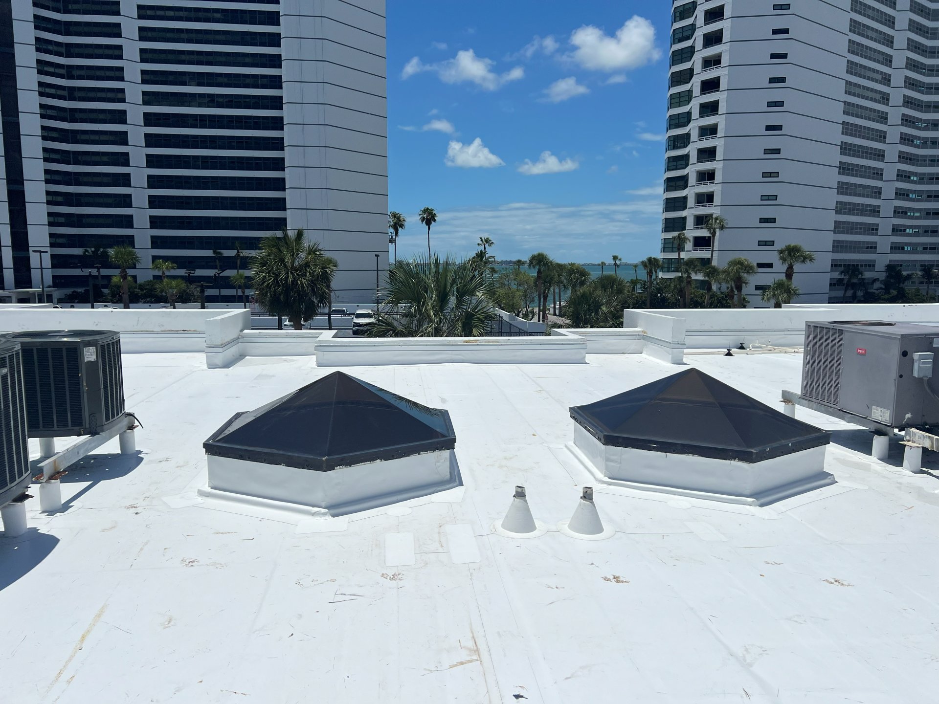 Flat commercial roof with drainage system in Sarasota, FL